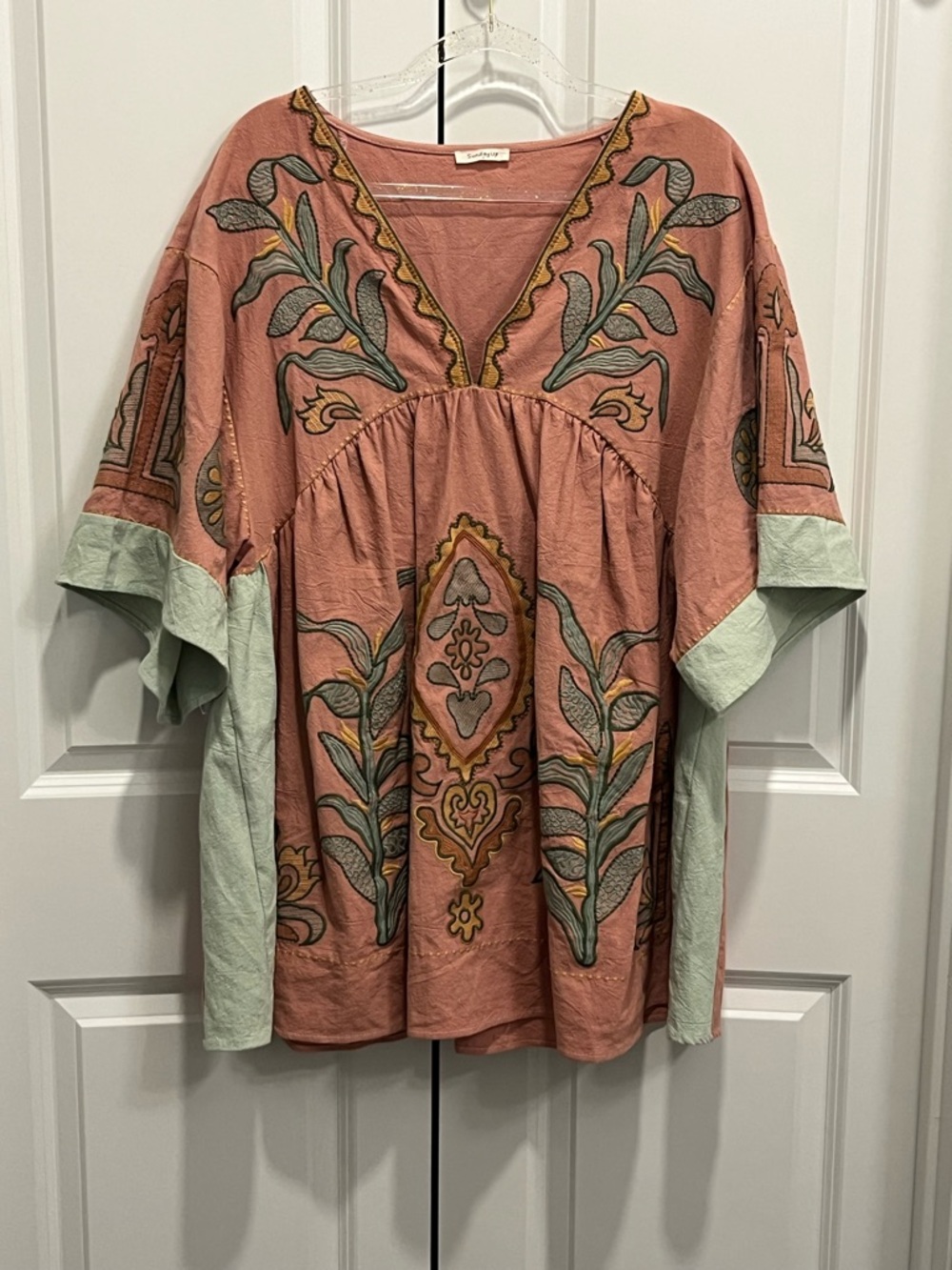 Embroidered Boho Tunic Top or Mini Dress Size Small Swim Cover Festival Indie